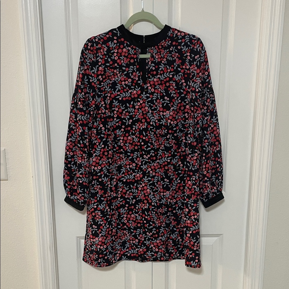 LOFT Black and Red Floral Dress